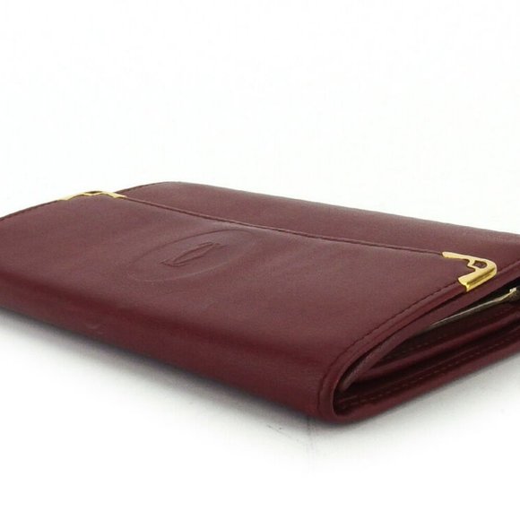 Cartier tri-fold wallet mast line Bordeaux leather Authentic used